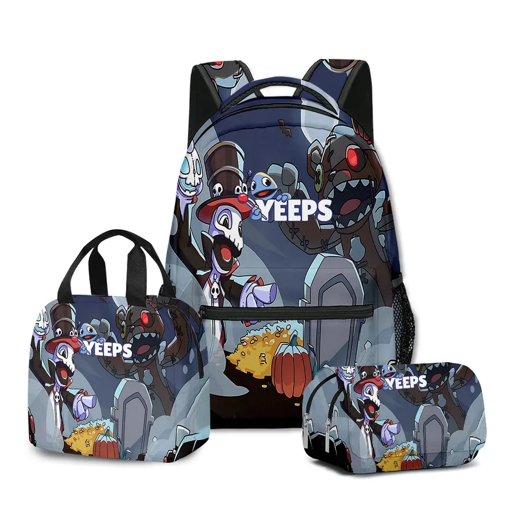 chimyouthful yeeps hide and seek 3d print sacs d'école pour étudiants, sac à dos pour ordinateur portable, sac à lunch portable, étui à crayons, 3 pièces par ensemble