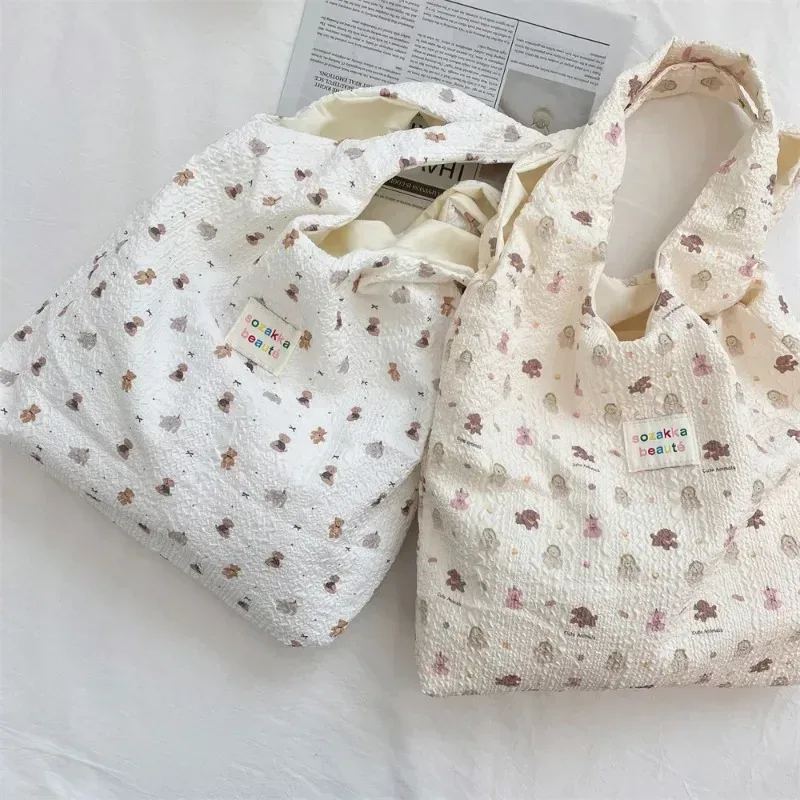 fourre-tout femme sac à provisions eco sac à main réutilisable épicerie shopper sac à main coréen femmes doux dessin animé sac à bandoulière livres pochette