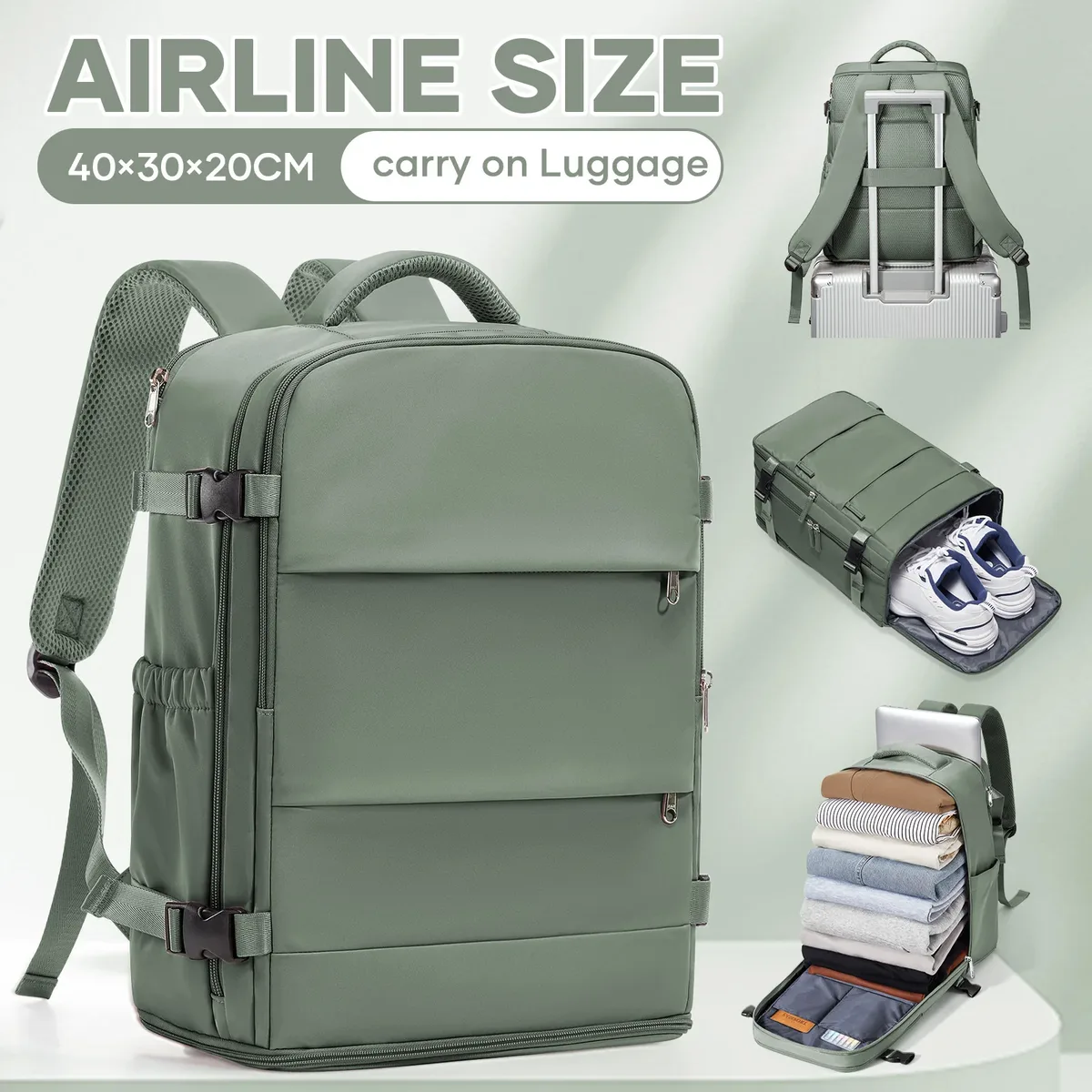 sac dos nylon unisexe vert olive poche limon compartiment ordinateur portable ceinture air voyage décontracté