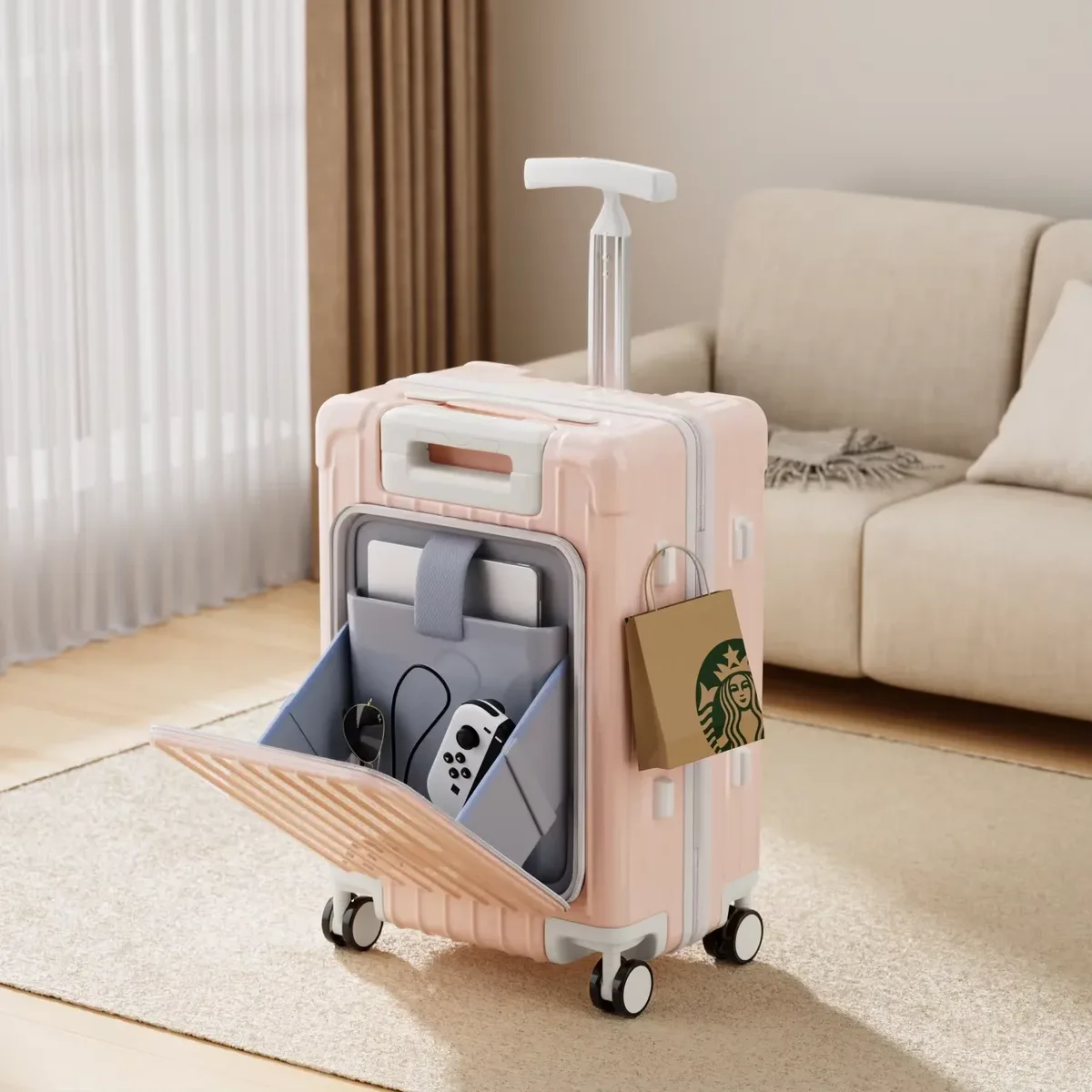 valise à roulettes pour enfants bunnyfly avec ouverture frontale, compartiment pour ordinateur portable, bagage à main pour les voyages, facile à manipuler