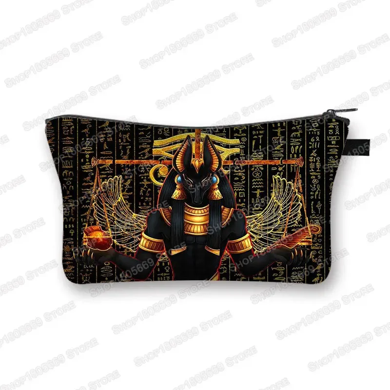 trousse de toilette à imprimé art égyptien pour femmes, trousse de maquillage, sac de toilette, petit sac à main, porte-rouge à lèvres