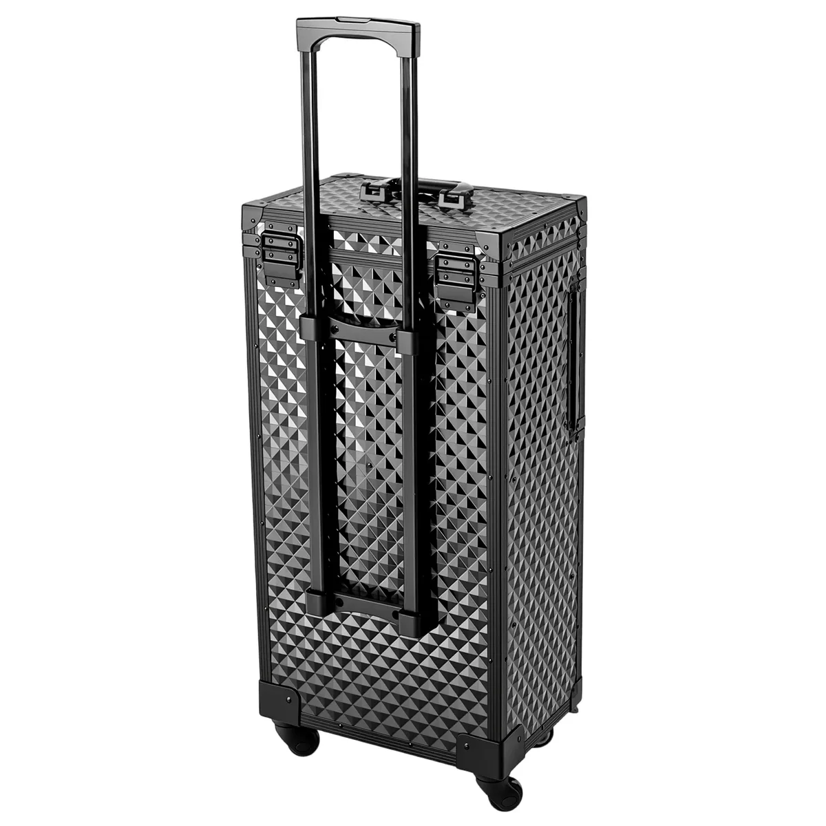 valise de maquillage verrouillable bymaocar, trolley de salon de beauté multi-niveaux en aluminium et abs, design cube d'eau, grande capacité, organisateur avec 2 tiroirs, supports pour ciseaux, 6 clés, serrure intégrée, verrouillage par mot de passe