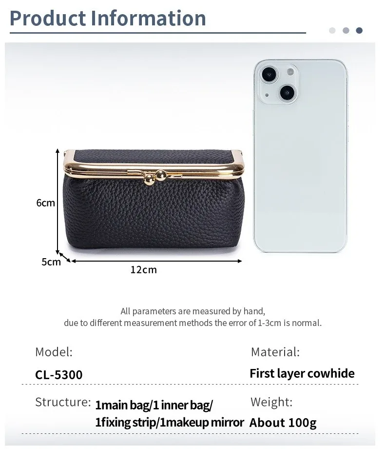 trousse de rangement portable en cuir pour femmes avec fermeture kiss-lock, miroir intégré, organiseur pour rouge à lèvres, bijoux, écouteurs, idéale pour les voyages