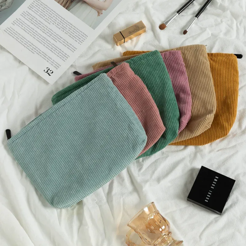sac à cosmétiques en velours côtelé, grande capacité, organisateur de produits de toilette pour femmes, sac de maquillage à fermeture éclair, pochette de voyage, sac de rangement de cosmétiques pour filles