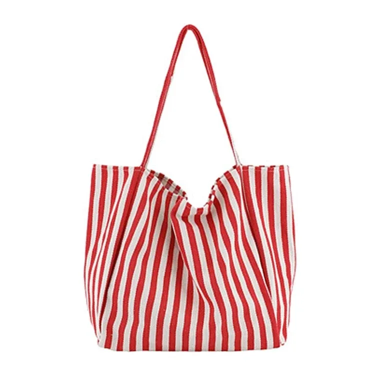 grande capacité style coréen rayure toile sac fourre-tout femme décontracté simple sacs à bandoulière shopping sac à main quotidien fourre-tout sac