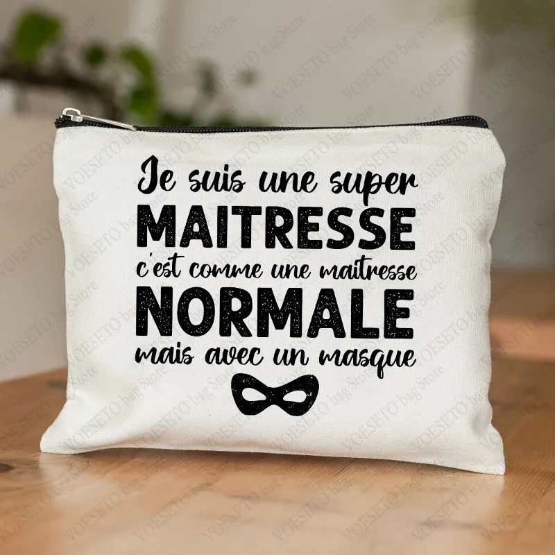 trousse de maquillage pour femmes avec appréciation des enseignants français, trousse à cosmétiques au design artistique, trousse à crayons pour femmes
