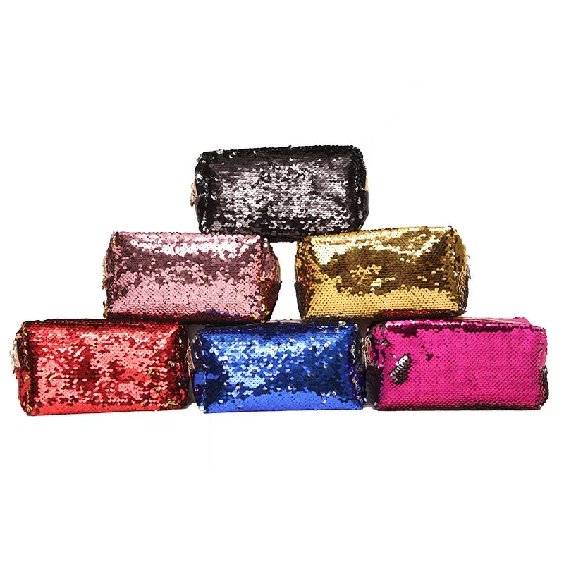 sac cosmétique portable à paillettes brillantes pour femmes et filles, trousse de maquillage à fermeture éclair, sac de rangement de voyage, support d'évaluation, poudres lavantes de beauté, mode