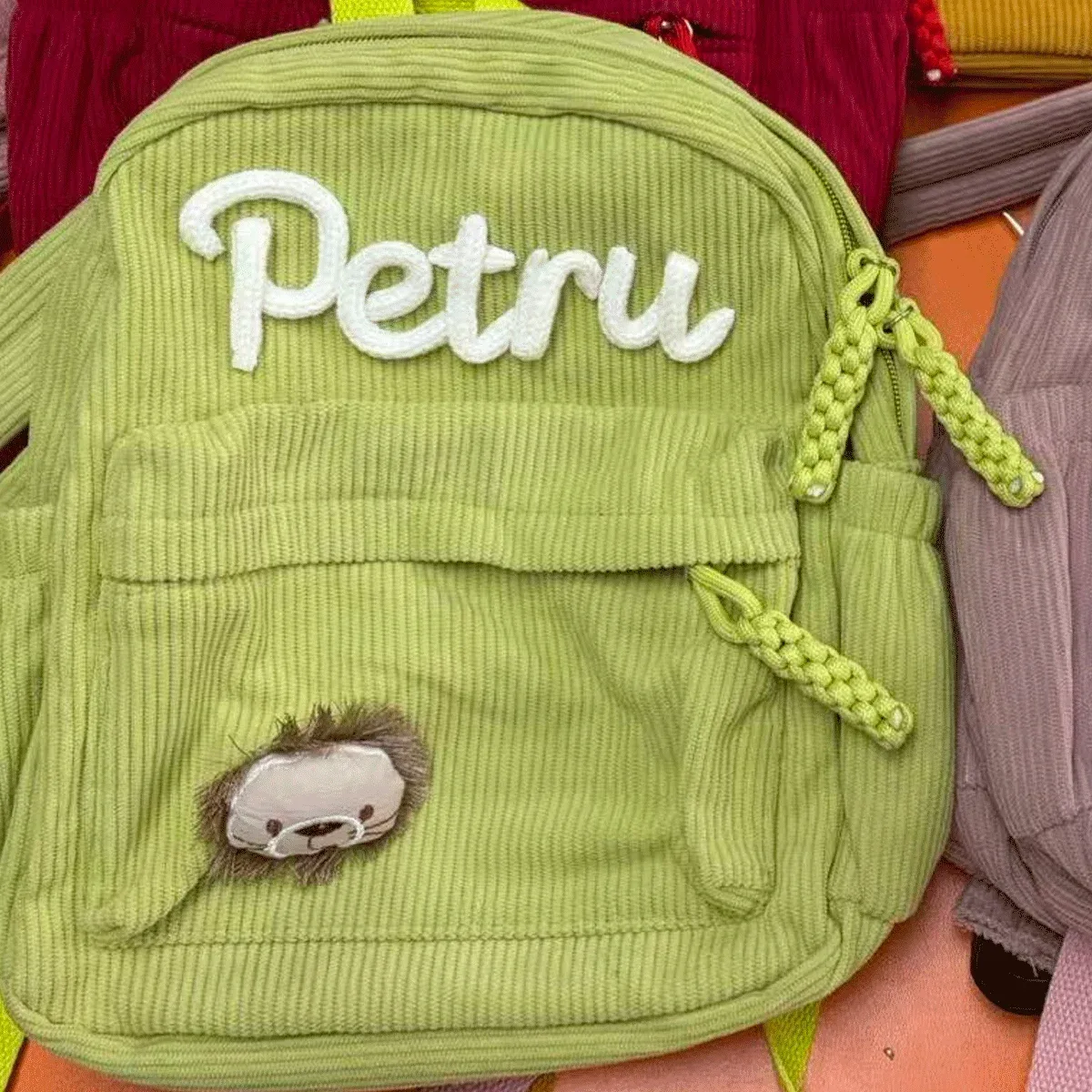 sacs à dos personnalisés en velours côtelé – sacs à dos brodés sur mesure, décorations florales/animalières, styles parent-enfant, sac pour sœur/frère