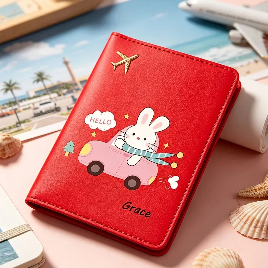 porte-passeport personnalisé avec motif de lapin, pochette de voyage personnalisée en 6 couleurs pour la protection des documents d'avion