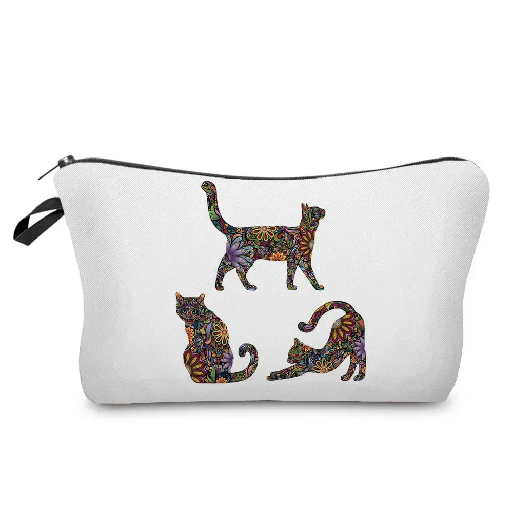 dessin animé fleur chien chat mignon imprimé femmes sac cosmétique en plein air portable voyage trousse de toilette personnalisable trousse de toilette trousse de maquillage