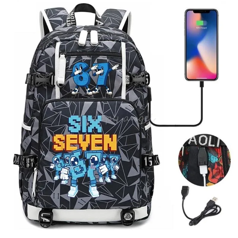 nouveau voler un cerveau imprimer usb garçons 67 six sept livre sacs grande capacité adolescents cartables femmes hommes ordinateur portable voyage sac à dos