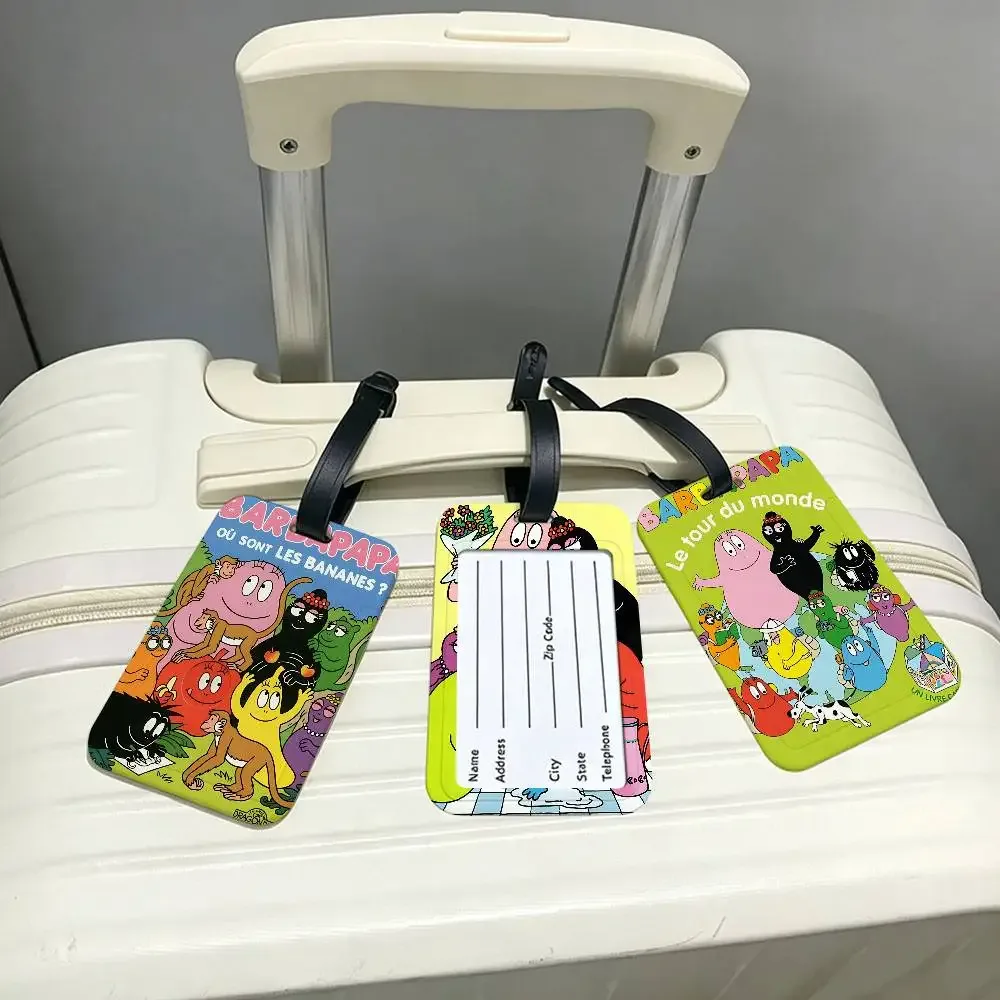 étiquette bagage plastique rectangulaire personnages animés vert bande noire boucle identification voyage ecole pratique anti-perte