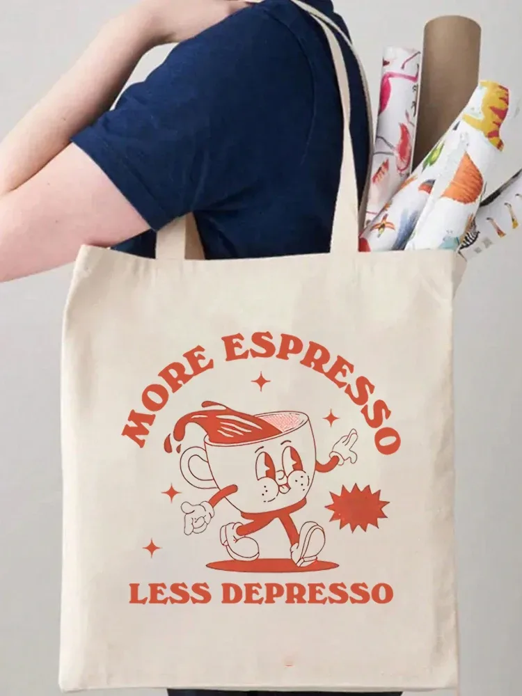 sac fourre-tout en toile graphique rétro plus expresso, 1 pièce, sac de shopping, sac d'art de style vintage, sac à bagages, sacs à bandoulière réutilisables