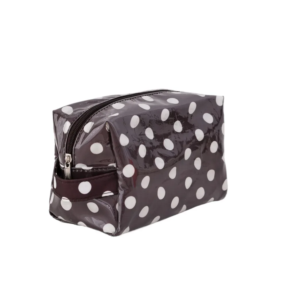 trousse cosmétique pvc imperméable pois bleus fond rose pâle compacte voyage maquillage toile oxford