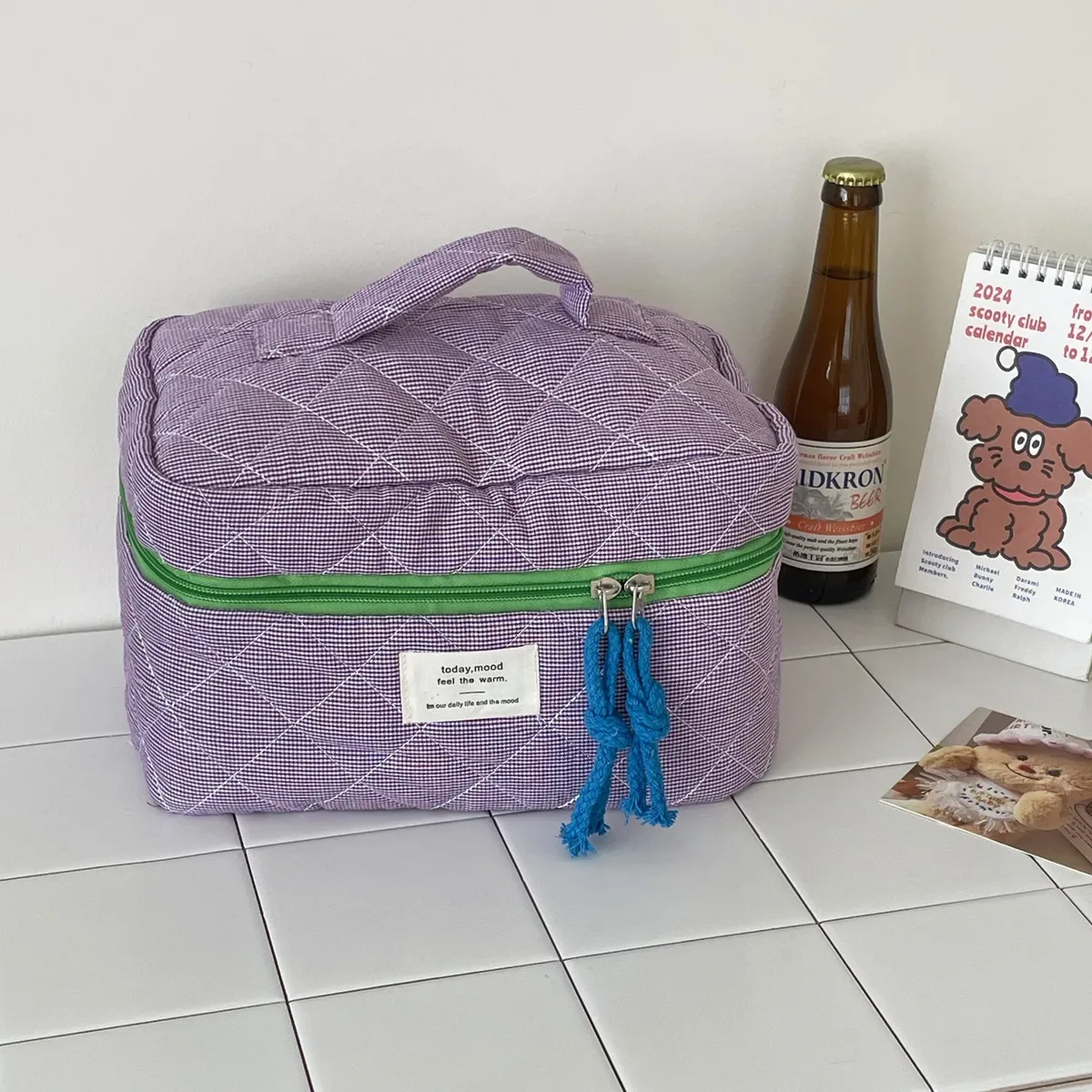 sacs à cosmétiques matelassés à carreaux pour filles, pochette rétro pour dames, porte-monnaie, sac de rangement de toilette portable de voyage pour femmes