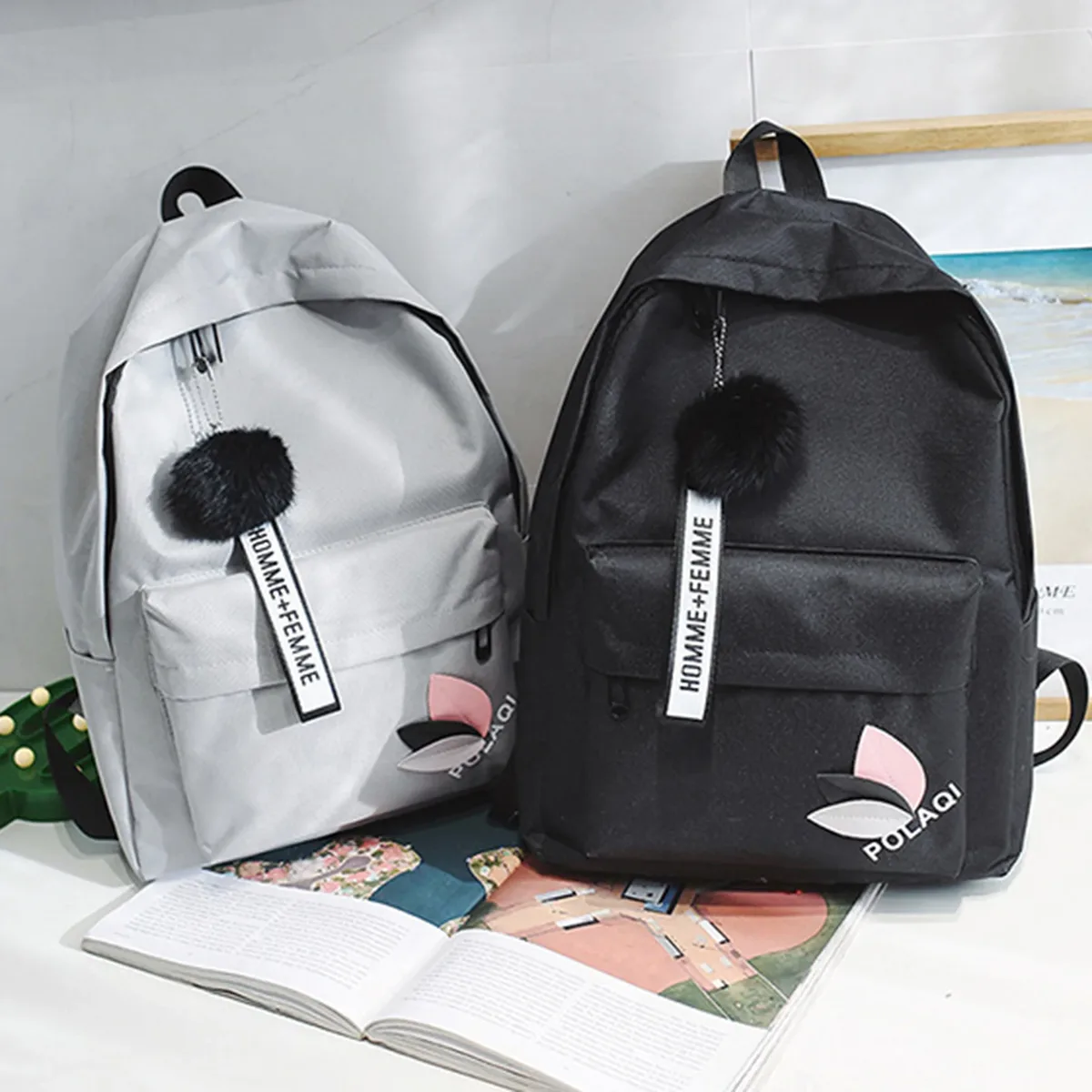 sac à dos en toile pour femmes, pour les élèves du collège, sac à dos en toile à renfort triangulaire, sac à dos en toile imperméable