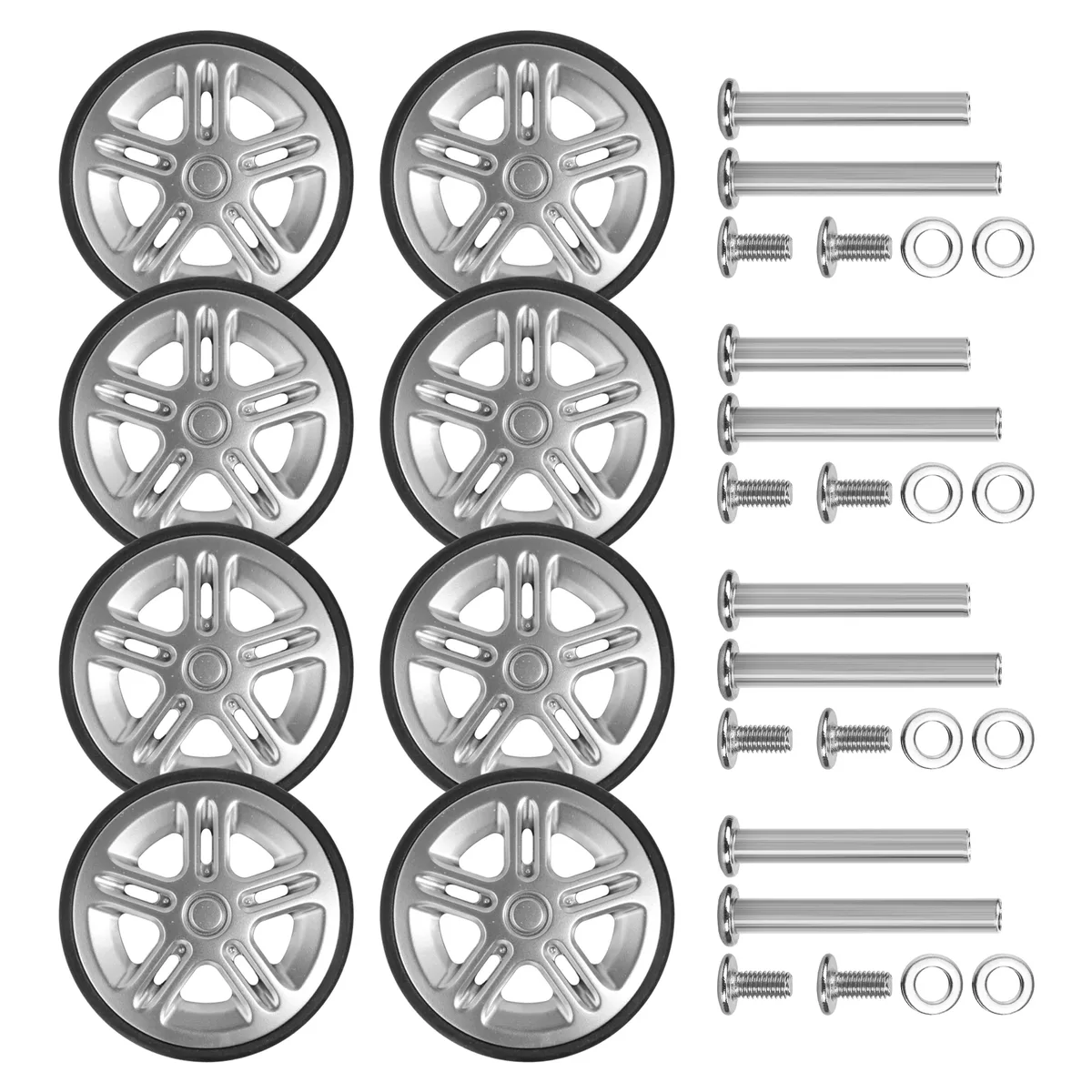 roues à bagages argentées de remplacement avec vis, 8 pièces, roues à bagages de voyage, pièces de rechange pour valise, essieux de 50mm, réparation de roues à roulettes