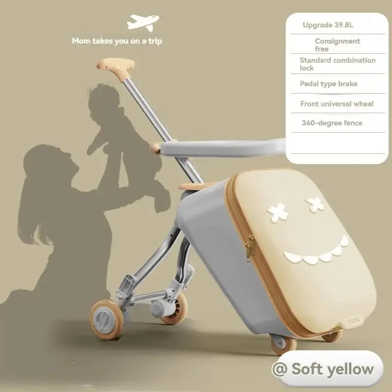 valise chariot enfant boisserie amovible tissu doux vert clair visage souriant voyage jeu éducation transport