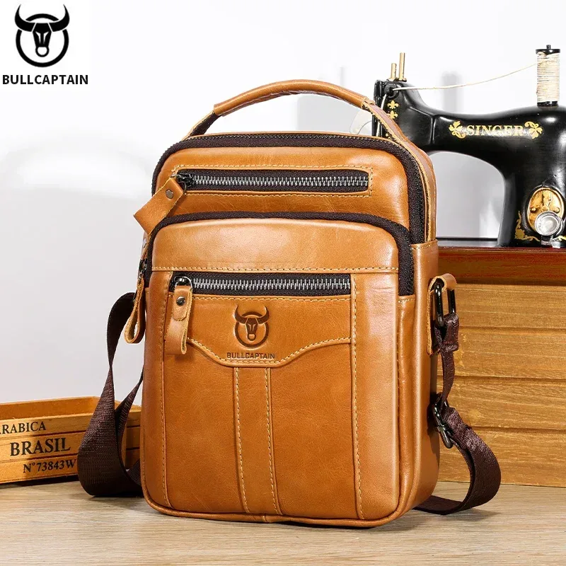 bullcaptain – sac à bandoulière en cuir véritable pour hommes, sac d'affaires pour tablette de 7.9 pouces, sac enveloppe portable multifonctionnel