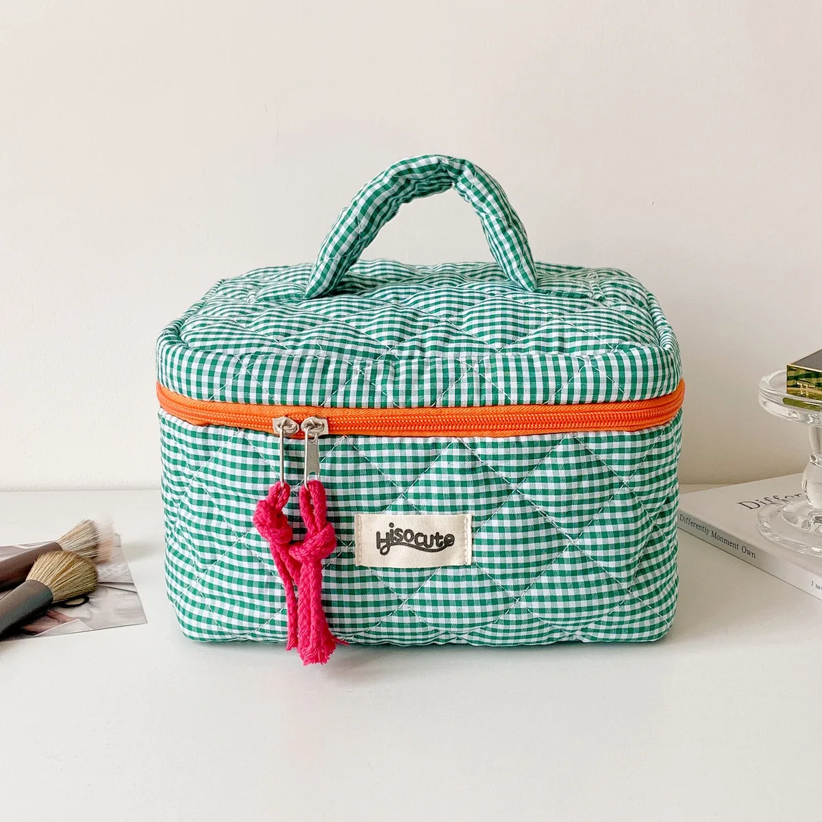 trousse polyester rayé carreaux bleu blanc trousse toilette maquillage voyage beauté cosmétiques portable salle bains