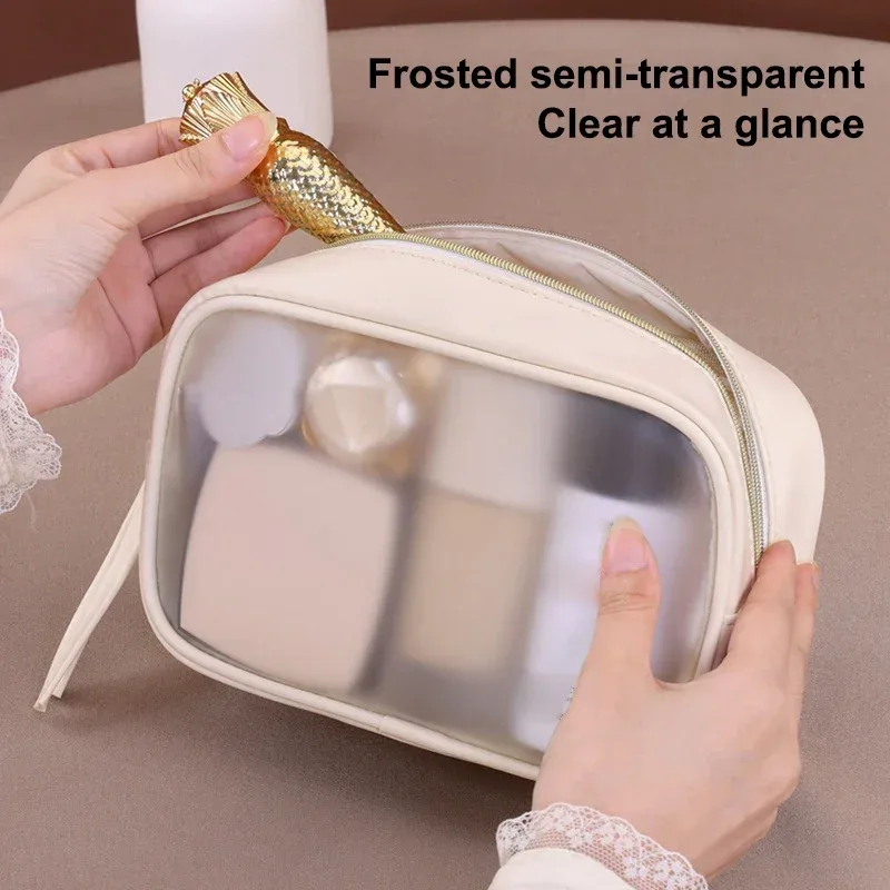 sac de rangement de cosmétiques de grande capacité, sac de maquillage multifonctionnel semi-transparent, trousse de toilette de voyage d'affaires, 1 pièce