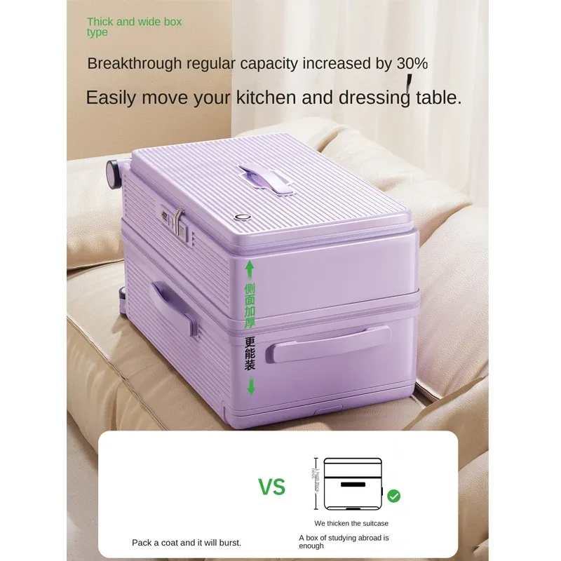 nouvelle valise de voyage à ouverture latérale 1:9 avec poignée large, valise cabine 20 pouces, valise de cabine grande capacité 32 pouces avec serrure à combinaison