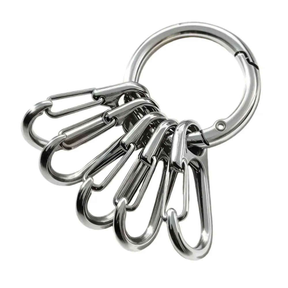 fermoirs à ressort en métal avec anneaux en o et 5 crochets pour accessoires de porte-clés mousquetons ronds ouvrables diy