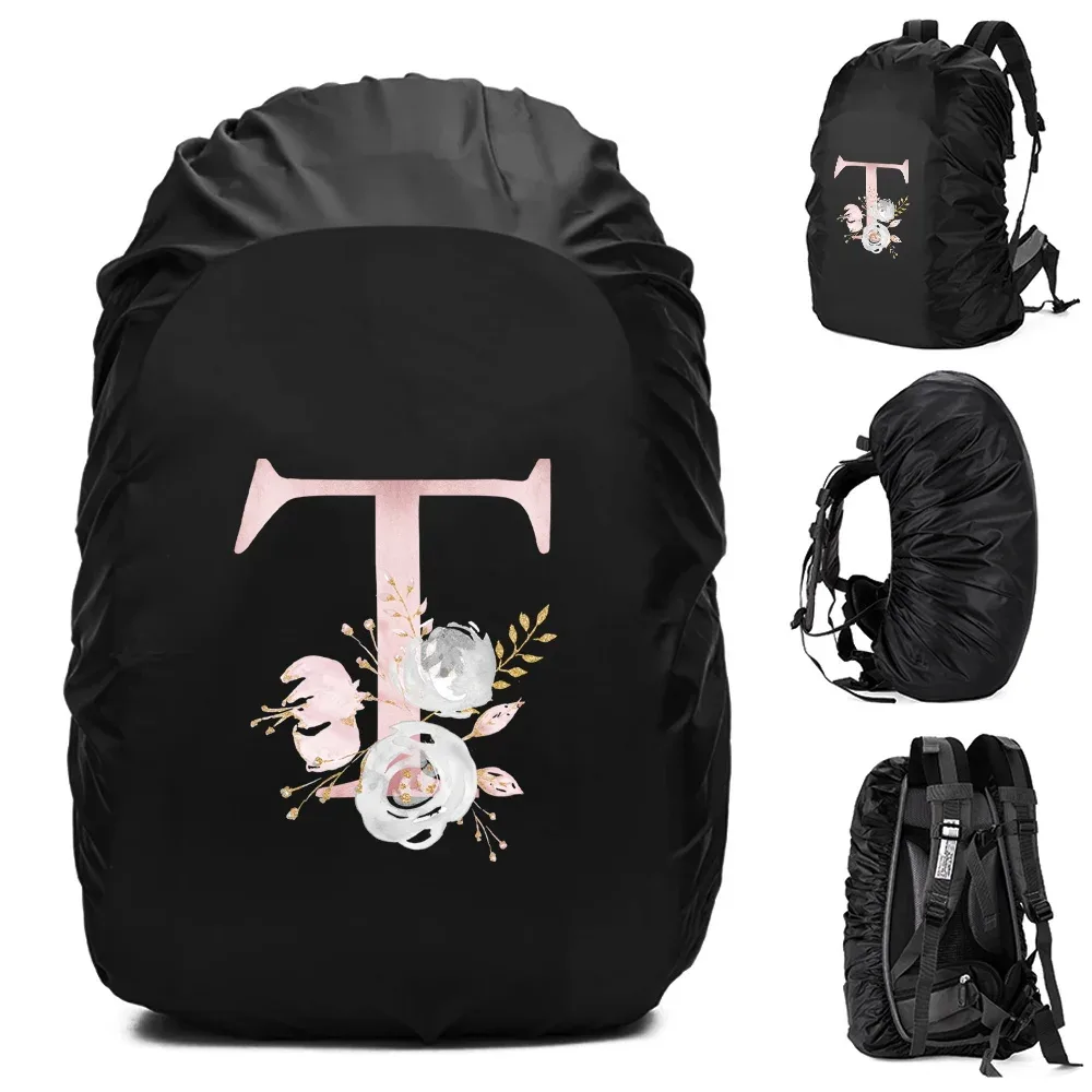 housse de pluie imperméable pour sac à dos 20-70l, motif fleurs roses et lettres, pour sports de plein air, cyclisme, sécurité, mode, camping, randonnée