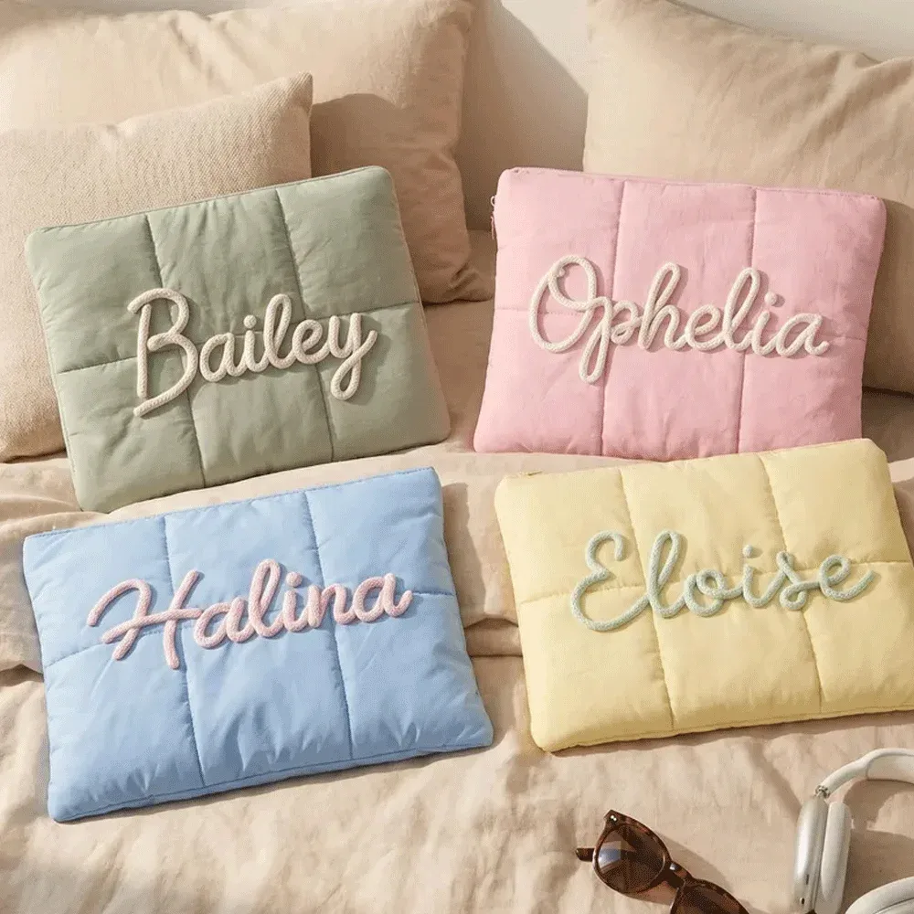 sac pour ordinateur portable personnalisé, étui pour ordinateur portable matelassé avec lettres en chenille personnalisées, housse pour ordinateur portable de 12x16 pouces, cadeau de bureau