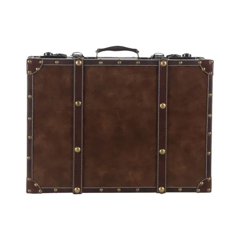 valise pu cuir simili vintage ligne verticale verde foncée roulettes poignées cuir marron rivets dorés voyage décoration maison