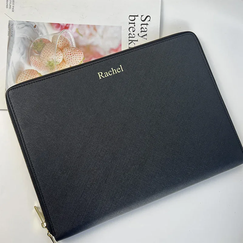 saffiano – pochette en cuir pu pour ordinateur portable, nom personnalisé, pour macbook 13 pouces, pochette d'ordinateur de voyage, housse de protection unisexe