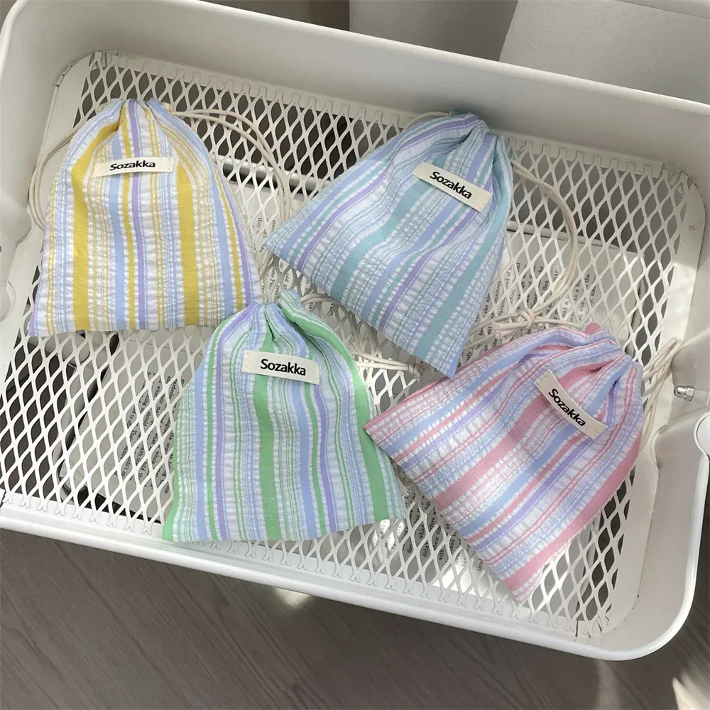 sac à cordon rayé mignon, organisateur de cosmétiques de voyage pour rouge à lèvres, porte-cartes, porte-monnaie