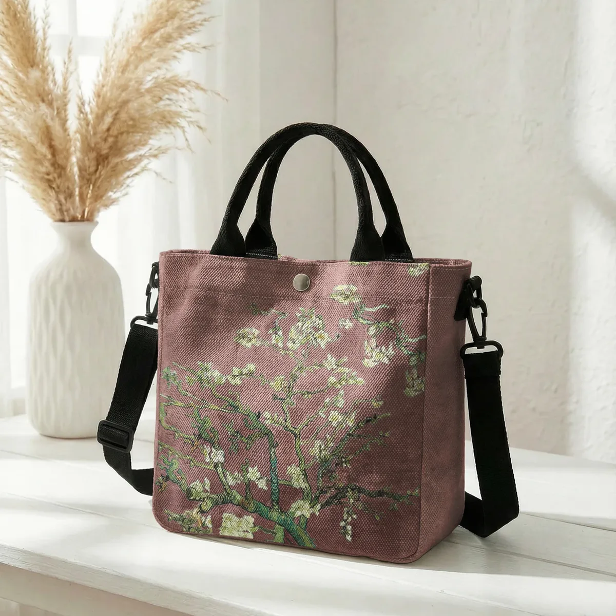 sac fourre-tout en toile avec peinture à l'huile van gogh almond blossom, bandoulière amovible, sac à main pour femme, pour les courses quotidiennes