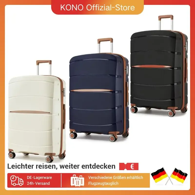 s/m/l kono valise à main légère en polypropylène 4 roues spinner chariot rigide et serrure tsa
