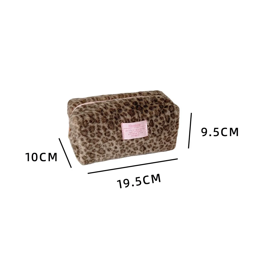 ins mode coréenne hiver en peluche motif léopard sac de maquillage portable rouge à lèvres sac de rangement filles femmes étudiant trousse à crayons