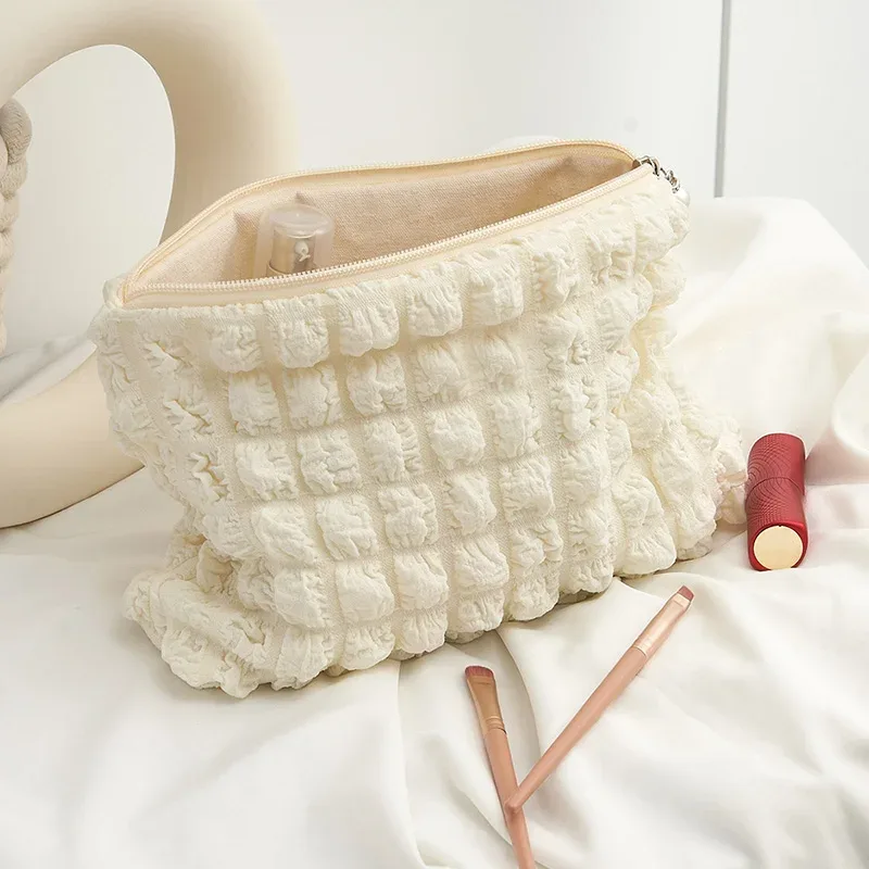 poudres de maquillage souples portables pour dames et filles, fermeture éclair, populaire, boho, réutilisable, capacité de gril à bulles, sac cosmétique, évaluation de voyage