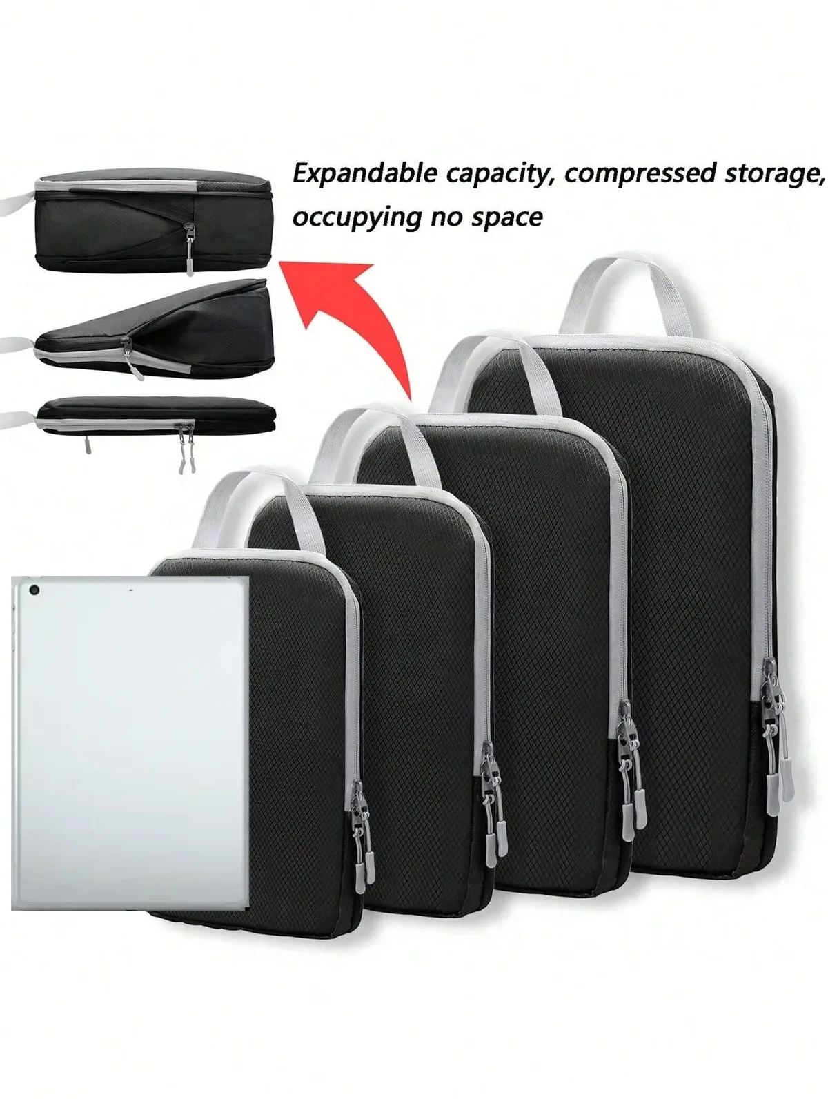 organisateur voyage polyester beige compartiments chaussures compression dépliage économie espaces pliage sac déplacement usage six pièces