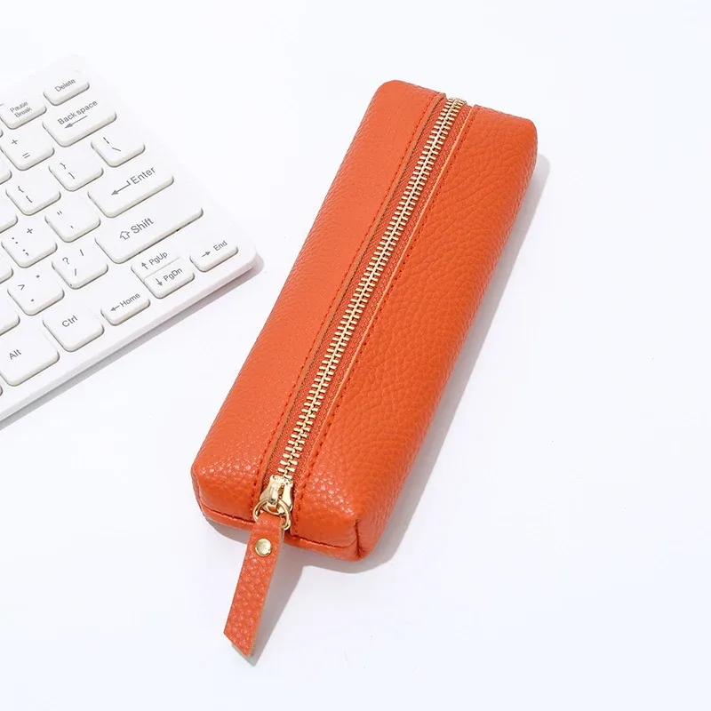 pochette à stylos personnalisée en cuir pu tendance, vente en gros, trousse à crayons zippée pour étudiants, sac de rangement professionnel diy, cadeau de papeterie en dropshipping