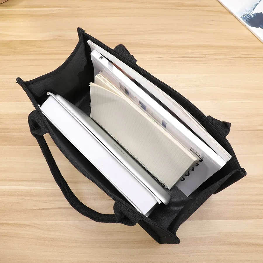 sac fourre-tout en toile épais pour loisirs, fourre-tout noir tridimensionnel pour hommes et femmes, sac de shopping simple de grande capacité