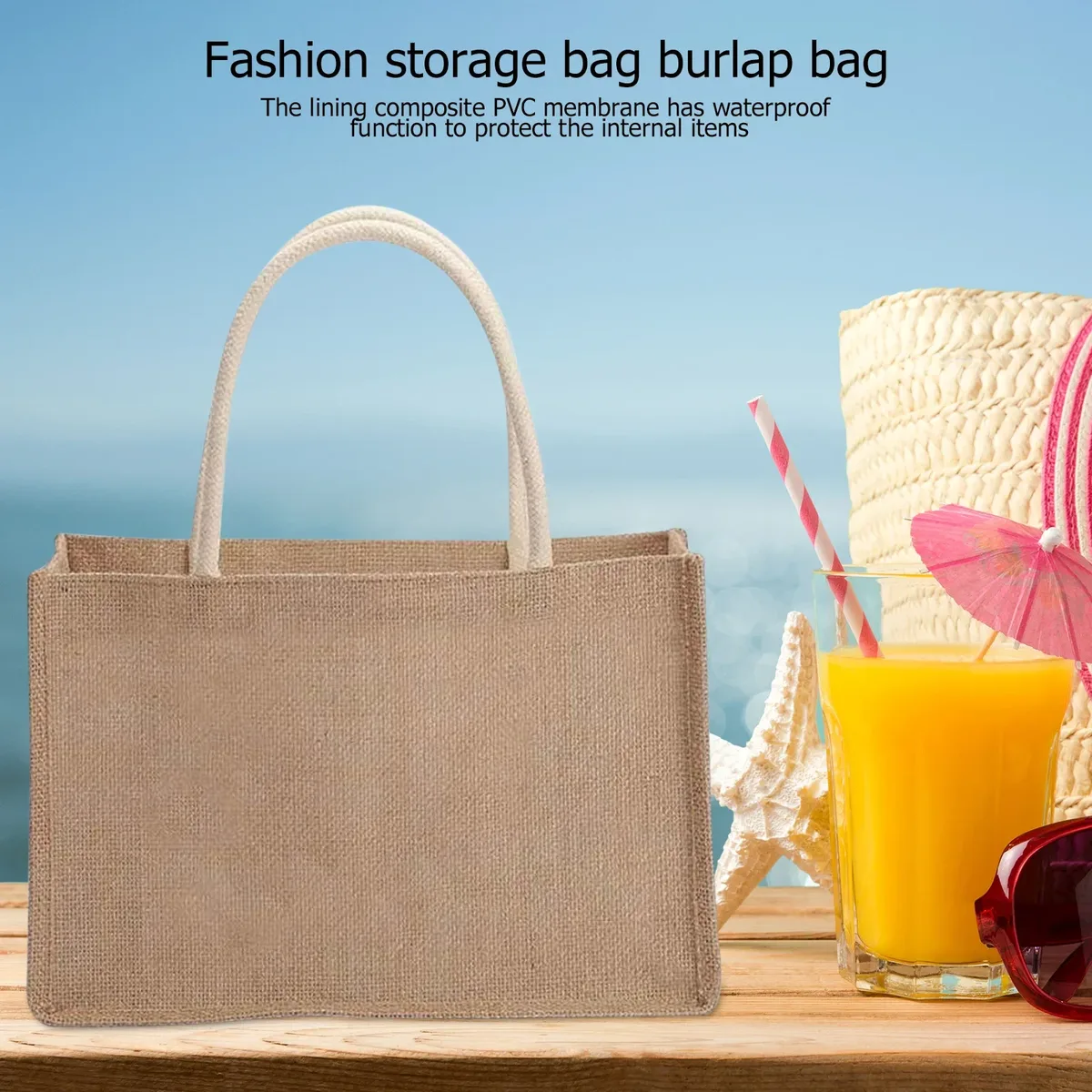 sacs fourre-tout en toile de jute vierge, sac à main de shopping de plage, sacs cadeaux vintage réutilisables avec poignée pour l'épicerie, artisanat, fêtes d'anniversaire