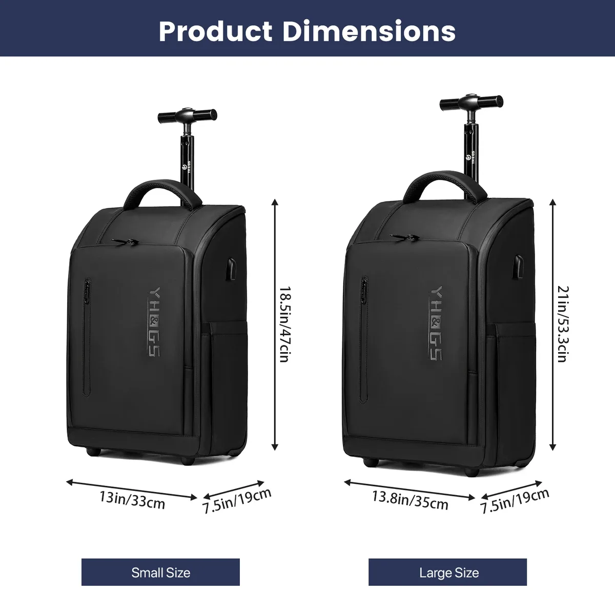 valise cabine 20 pouces à roulettes avec fonction sac à dos, pour femmes et hommes, bagage de voyage à roulettes avec port usb, sacs d'affaires