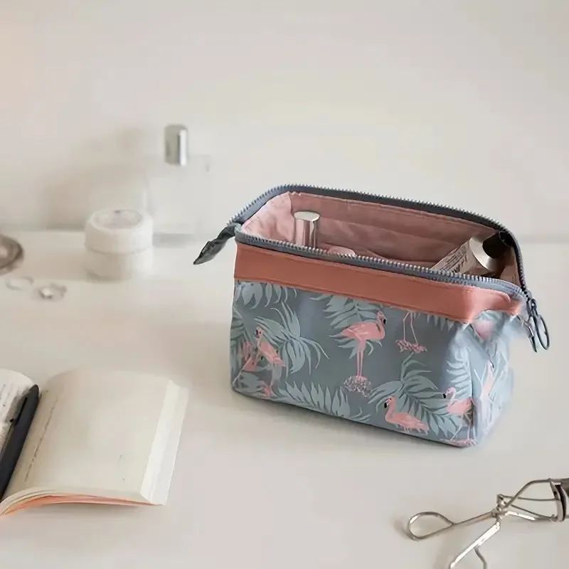 trousse de maquillage pour femmes, sac de rangement de toilette essentiel de voyage flamant rose, sac à cosmétiques portable, sac de rangement organisateur de grande capacité