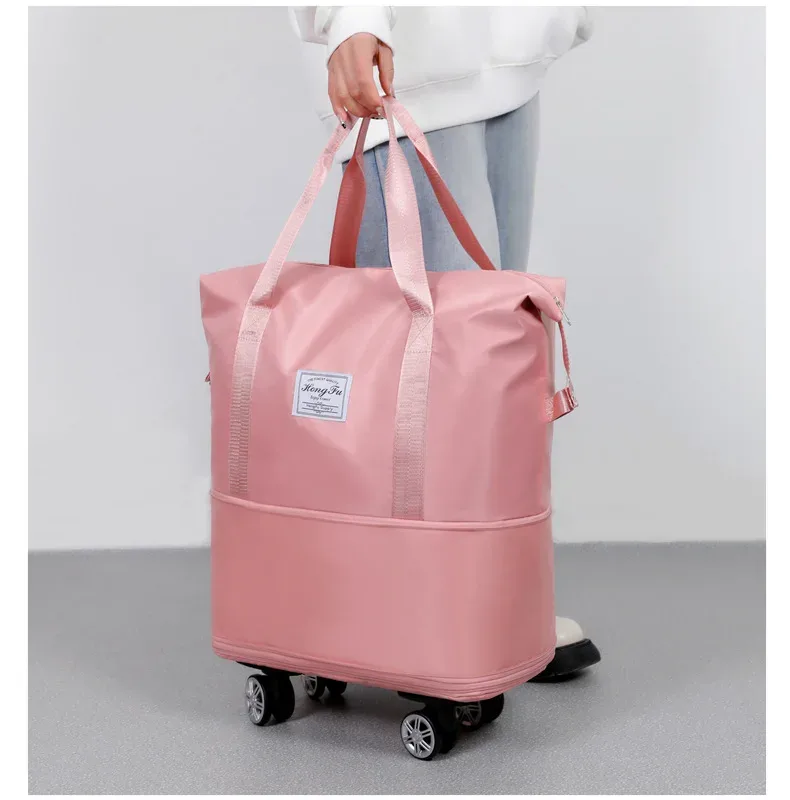 sac de voyage à roulettes spinner wheel, grande capacité, extensible, avec bandoulière, bagage à main pour femme, week-end
