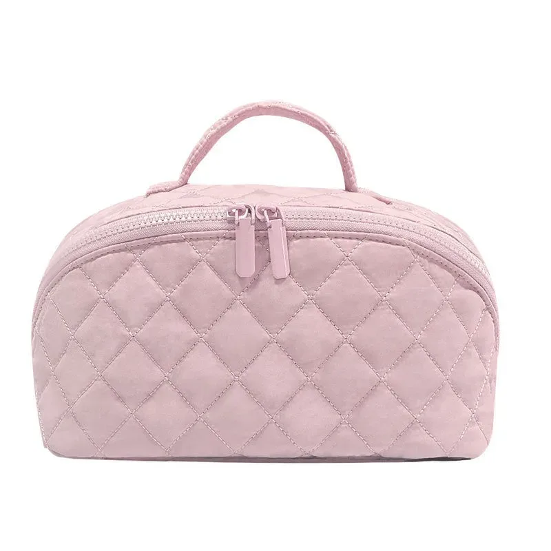 sac cosmétique matelassé de luxe pour femmes, organiseur de maquillage grande capacité, pochette de rangement pour articles de toilette de voyage avec poignée
