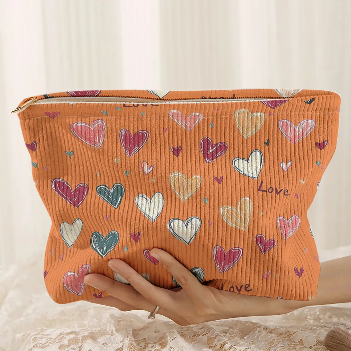 1 pièce, sac de rangement portable pour cosmétiques avec motif de cœur coloré, imprimé double face, sac de maquillage de voyage à fermeture éclair