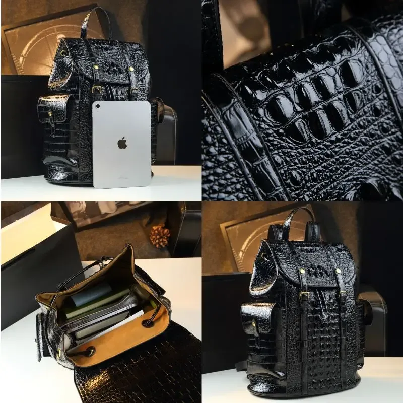 sac à dos en cuir d'alligator grande capacité pour hommes et femmes, idéal pour les voyages, les affaires et les étudiants, sac d'école en cuir pour femmes