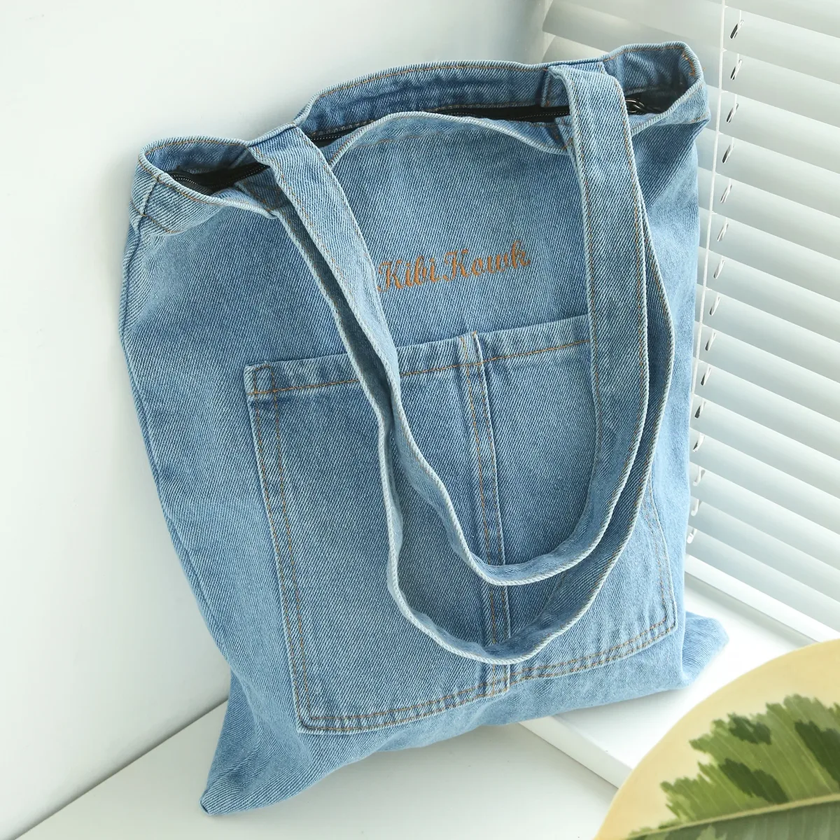 sac fourre-tout personnalisable avec broderie personnalisée, sac en jean pour fille, broderie pour demoiselle d'honneur, sac à bandoulière grande capacité, cadeau personnalisé