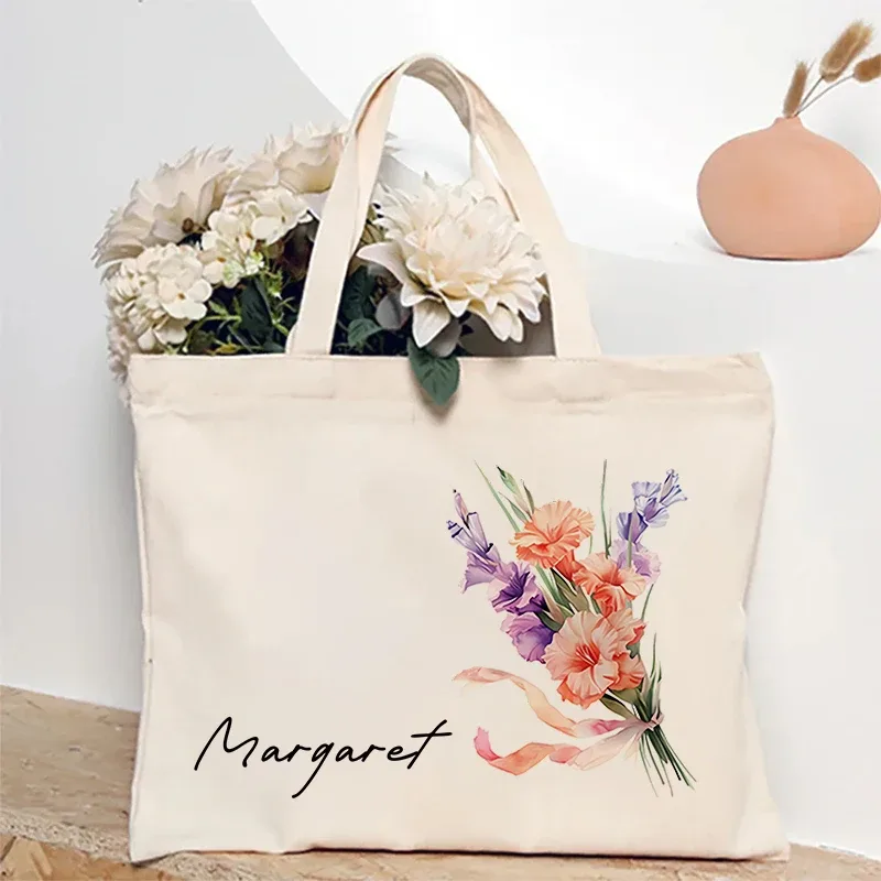 sac à main personnalisé avec nom pour bouquet de fleurs, sac de rangement de voyage, sacs fourre-tout simples, cadeau d'anniversaire personnalisé, mariage, demoiselle d'honneur, initié