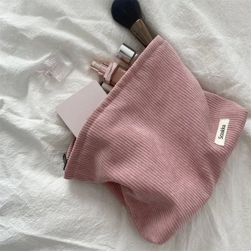 grands sacs à cosmétiques doux pour femmes, trousse de toilette de maquillage, trousse de maquillage de voyage à la mode, trousse de rangement pour crayons et pinceaux en velours côtelé