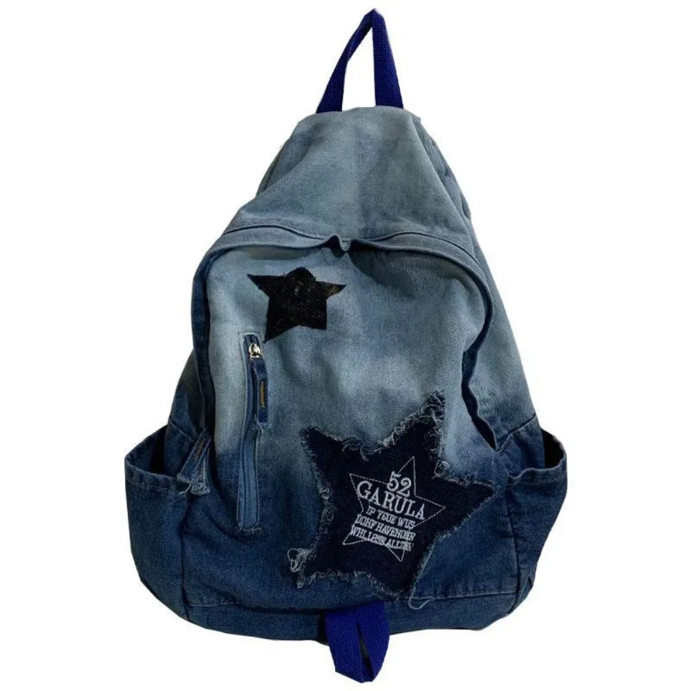 nouveau sac à dos en denim à motif étoile y2k, sac de livre de grande capacité, sac à dos de voyage punk pour adultes